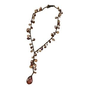 Beaded chocker dangle necklace gold pink purple beads lobster clasp whimsical